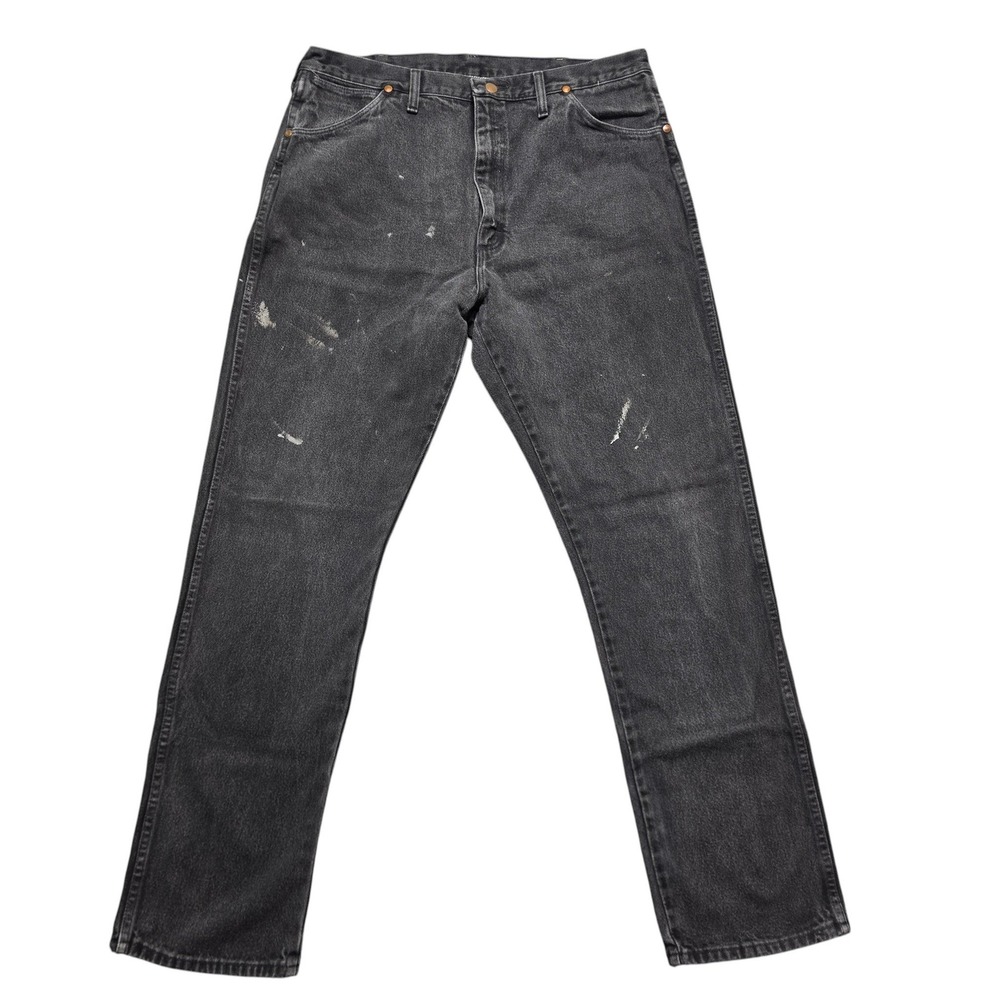 Distressed Paint Splatter Straight Leg Jeans Mens 36x33 Black Wrangler